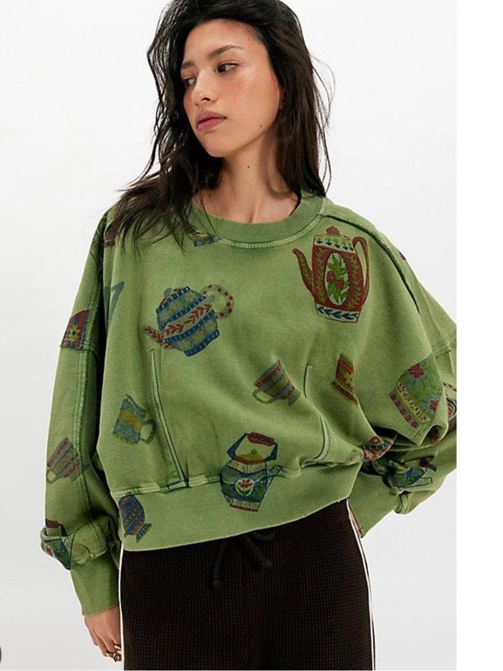 Free People Green Gaia Crew Sweatshirt
